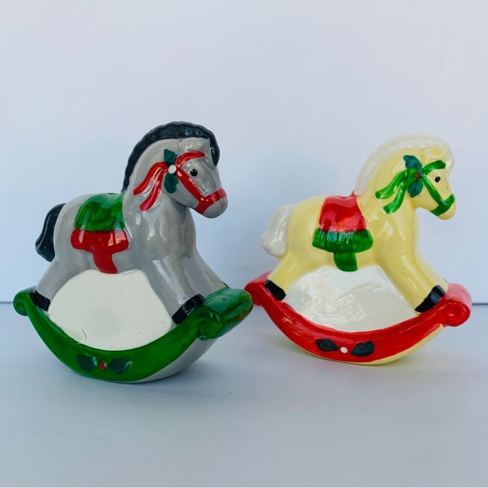 NEW 1975 Ceramic Rocking Horse Salt & Pepper Shakers Christmas